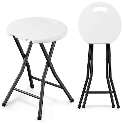 Front. Vecelo - 1Pack Folding Bar Stool with Padded Seat – Portable Metal Stool for Adults, Space Saving Foldable Chair - White.