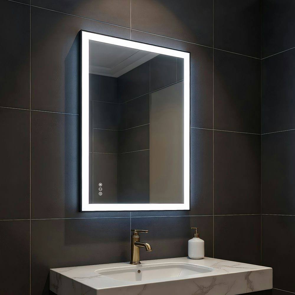 Alt View 5. Kadyn - 40x32 Inch Large Rectangle LED Bathroom Mirror with Contemporary Black Frame - Black.