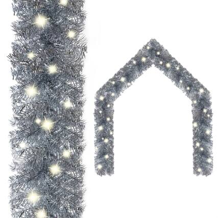 Front. vidaXL - vidaXL Christmas Garland with LED Lights 393.7" Silver - Silver.
