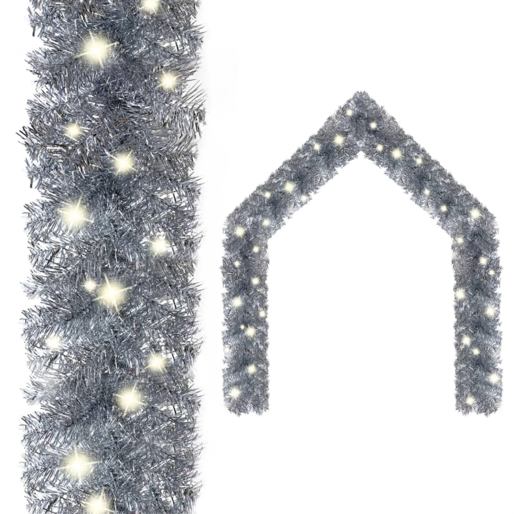 Front. vidaXL - vidaXL Christmas Garland with LED Lights 393.7" Silver - Silver.