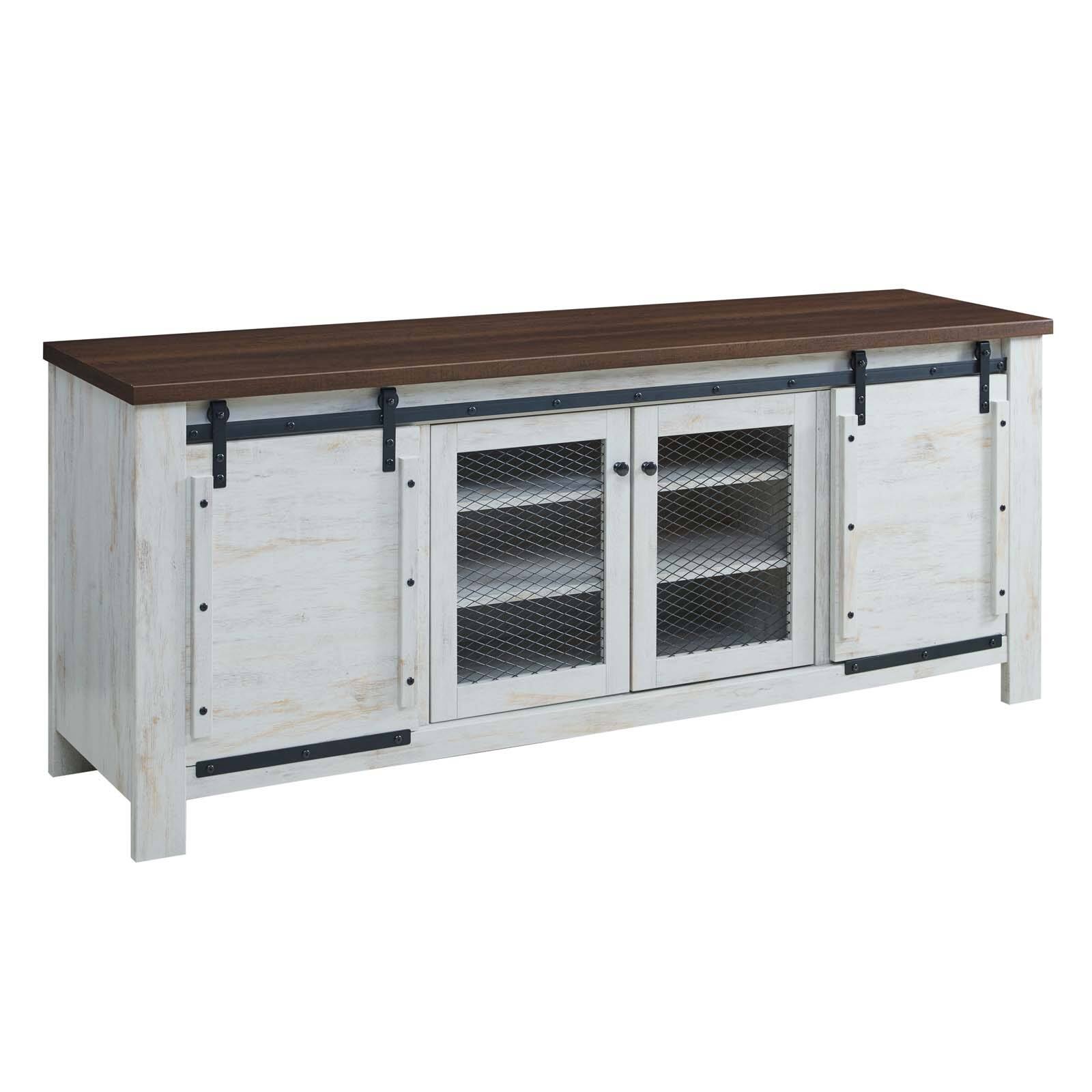 Angle. Modway - Bennington 71" Rustic Sliding Door TV Stand by Modway - White.