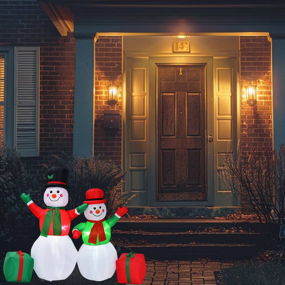 BreeBe - 6FT Lighted Inflatable Christmas Snowmen Decoration for Outdoor and Indoor Use - White