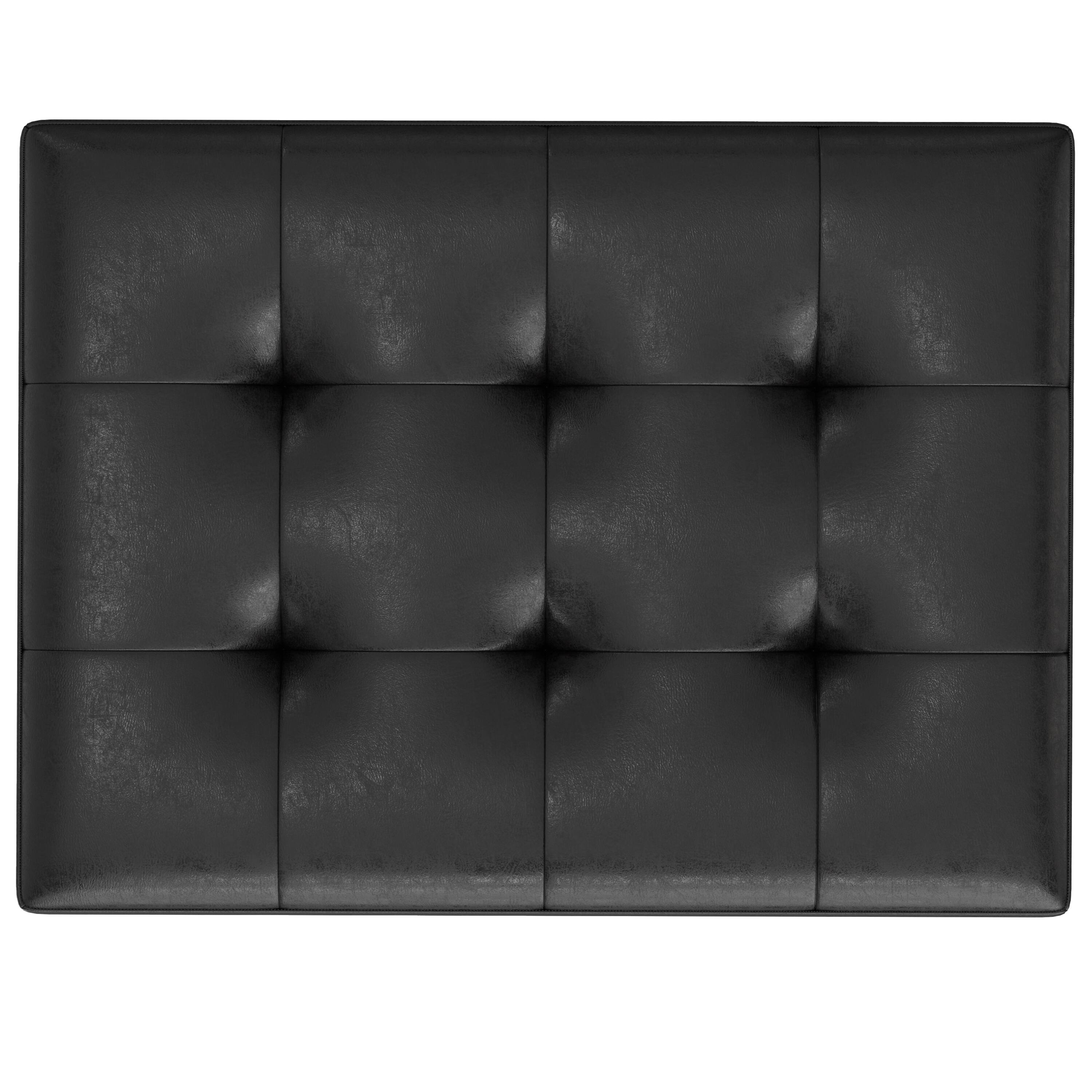 Alt View 1. Simpli Home - Shay 34 inch Wide Mid Century Modern Rectangle Coffee Table Storage Ottoman in Distressed Black Faux Leather, Assembled - Distressed Black.