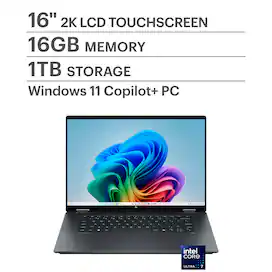 HP - OmniBook X Flip 2-in-1 - Copilot+ PC - 16" 2K Touch-Screen Laptop - Intel Core Ultra 7 256V '24 - 16GB Memory - 1TB SSD - Eclipse Gray