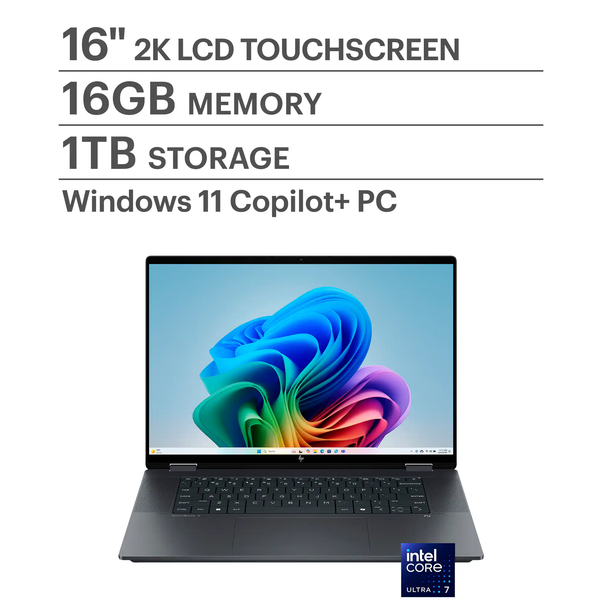 HP - OmniBook X Flip 2-in-1 - Copilot+ PC - 16" 2K Touch-Screen Laptop - Intel Core Ultra 7 - 16GB Memory - 1TB SSD - Eclipse Gray