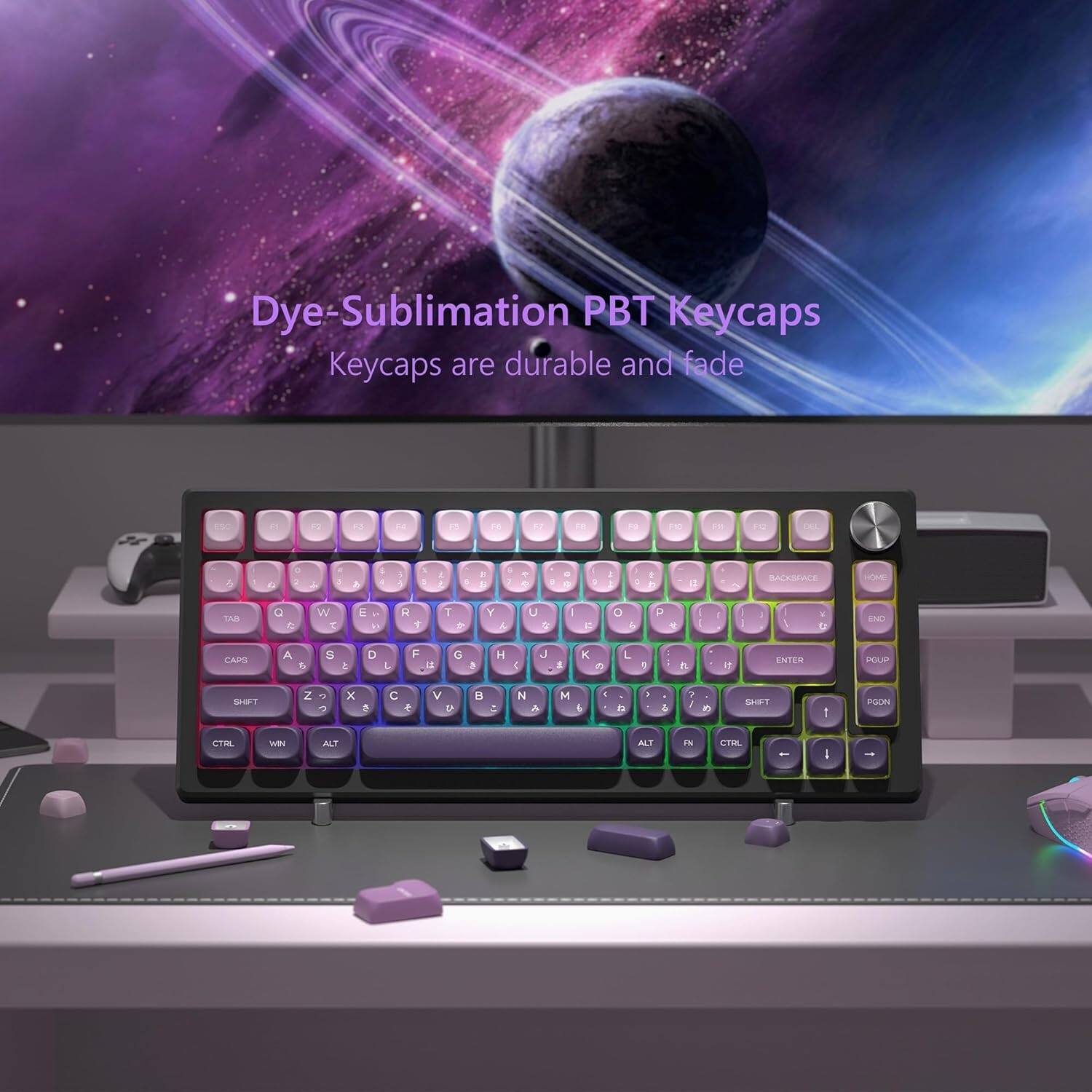 Dye-Sublimation PBT Keycaps  
Keycaps are durable and fade-resistant.