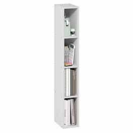 Furinno - FULDA Book Shelf, 4-Tier Narrow Bookshelf, Standing Bookcase with 6-In Width Storage Shelf, 9.3 x 5.9 x 41.6 - White