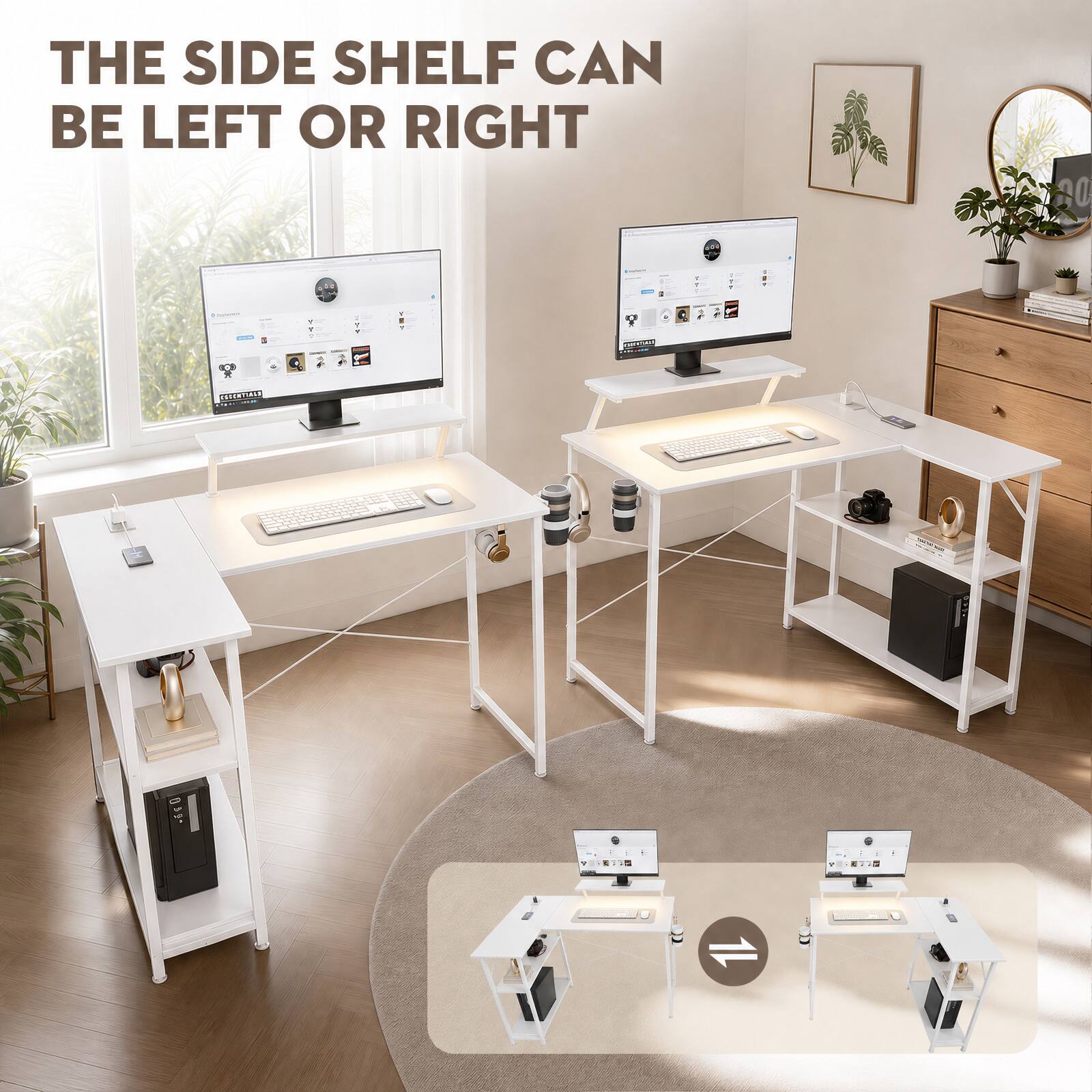 THE SIDE SHELF CAN BE LEFT OR RIGHT