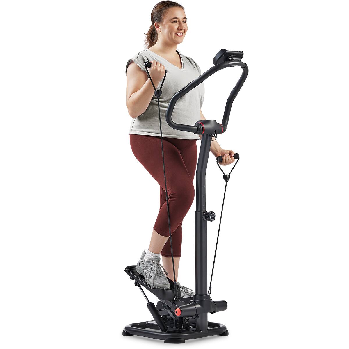 Sunny Health & Fitness - Smart Heavy Duty Power Stepper with Handlebar and Resistance Bands - Dark Gray