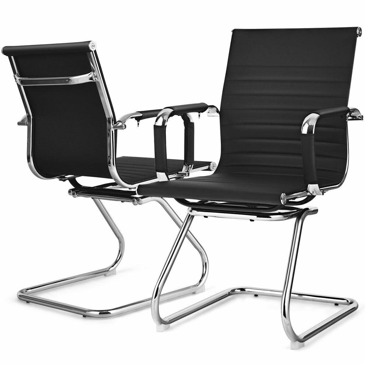 Left. WELLFOR - Set of 2 Heavy Duty Conference Chair with PU Leather - Black.
