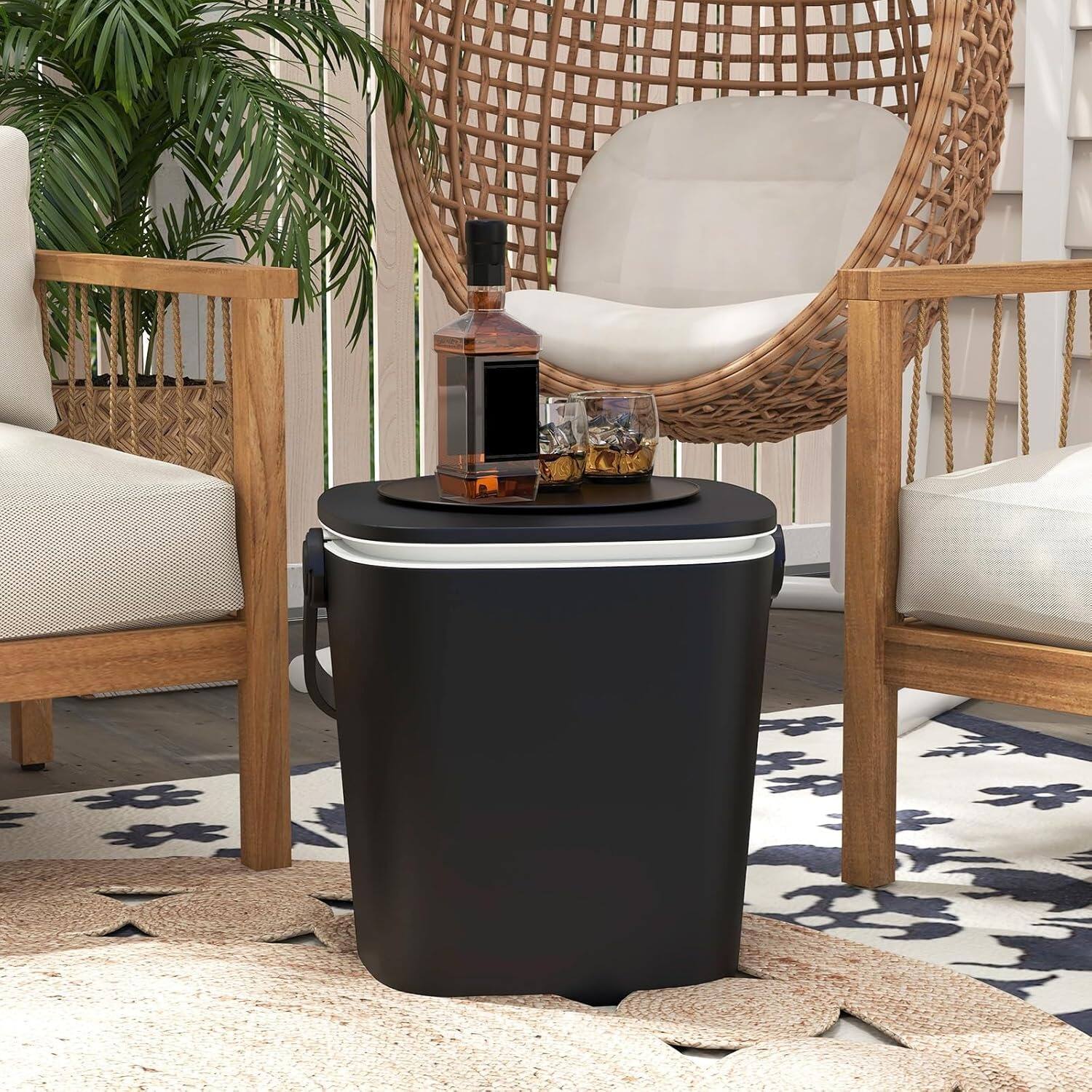 Alt View 4. Yardgrace - Outdoor Cooler Side Table, Drink Cooler Bar, Portable Ice Bucket, Lift Top  Lid Cool with Handle - Black.