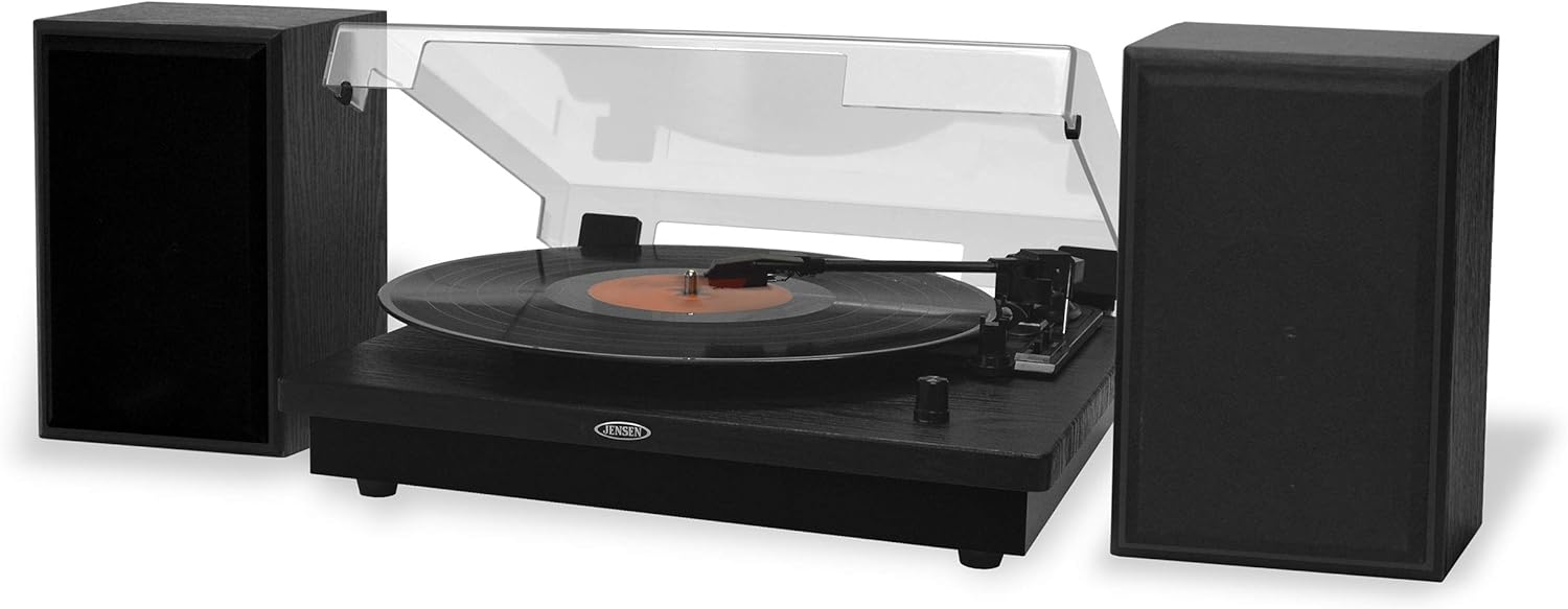 Alt View 2. Jensen - Jensen JTA-315 Dual Bluetooth Turntable (33/45/78 RPM) - 20 Watts (Black) - Black.