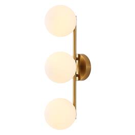 Jonathan Y - Nash 23" Mid-Century Modern 3-Light Metal Vanity Light with White Glass Globe Shades Wall Sconce - Brass Gold