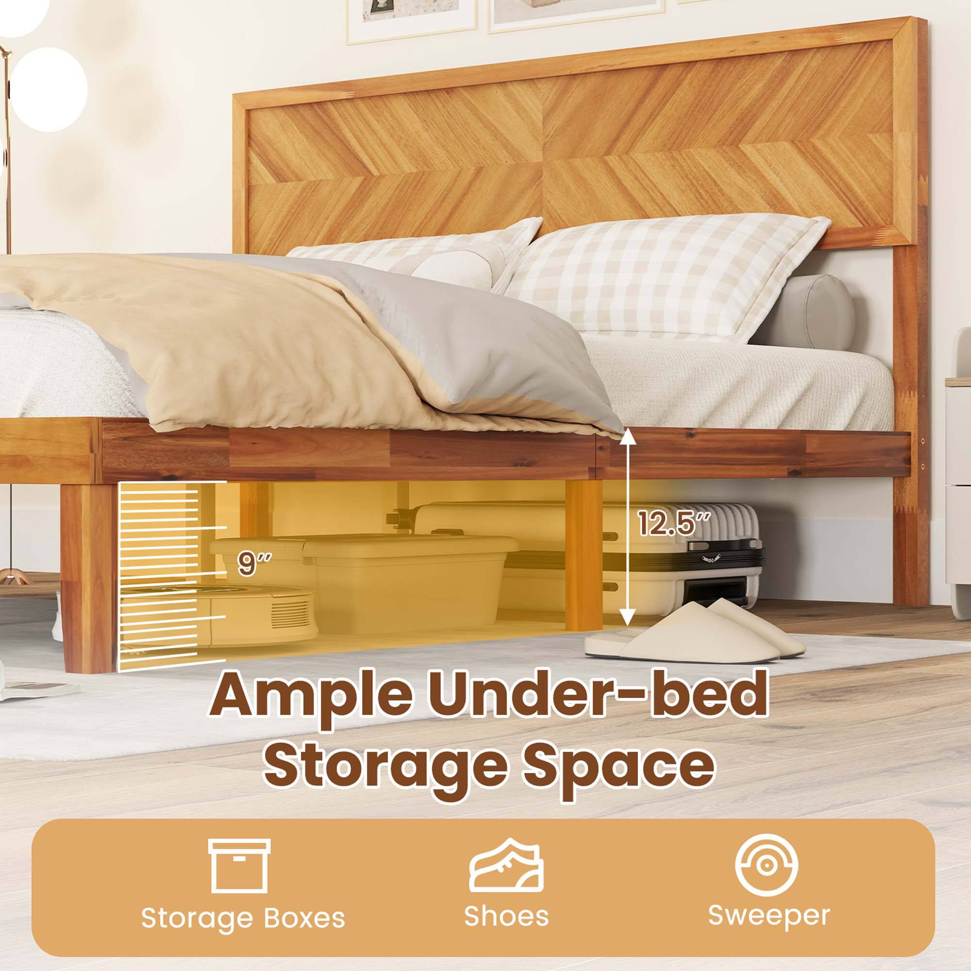 Ample Under-bed Storage Space

9" Height

12.5" Clearance

Storage Boxes

Shoes

Sweeper