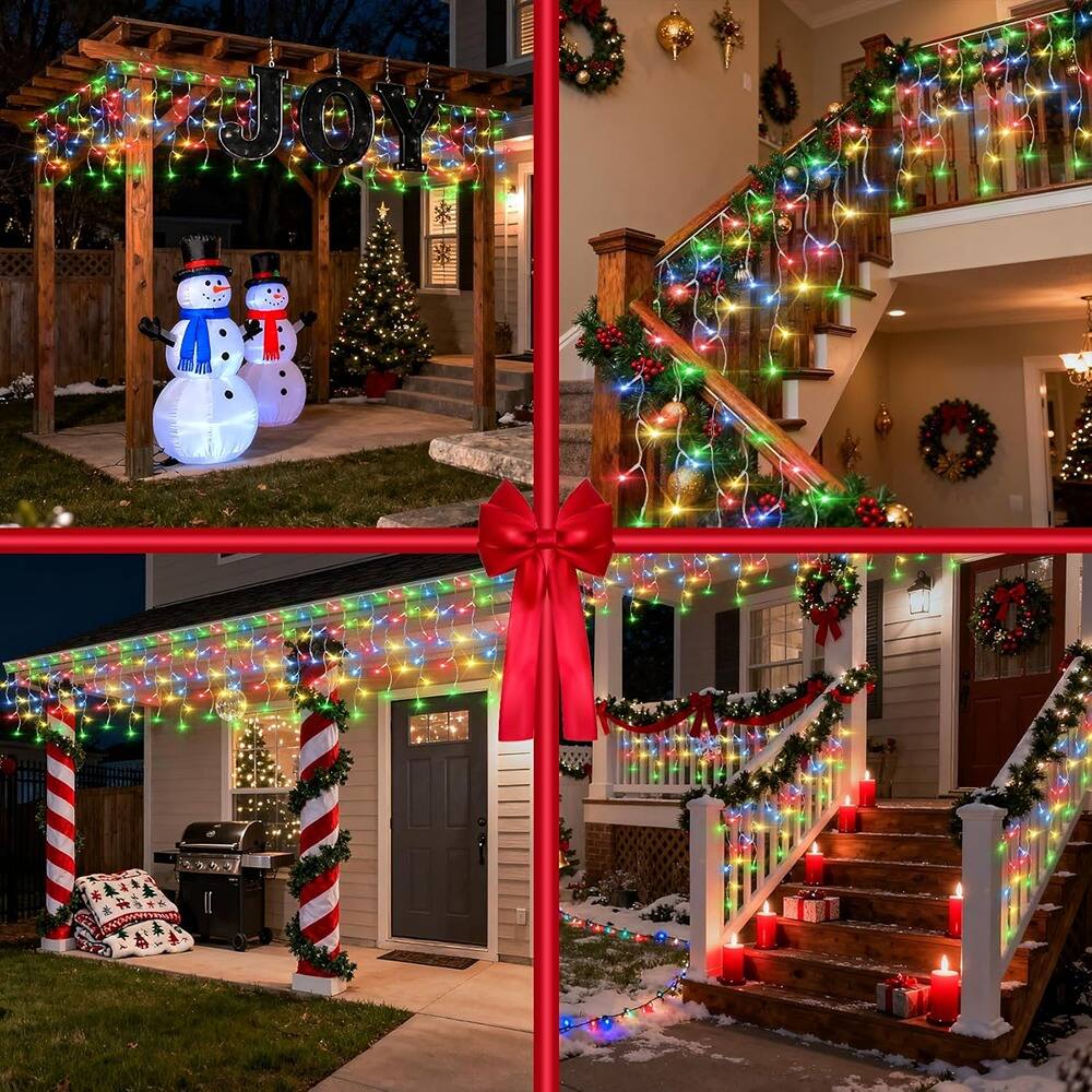 Back. MOSZAR LLC - Multicolor 670 LED Christmas Curtain Lights, 66 ft, 12 Modes, Timer.