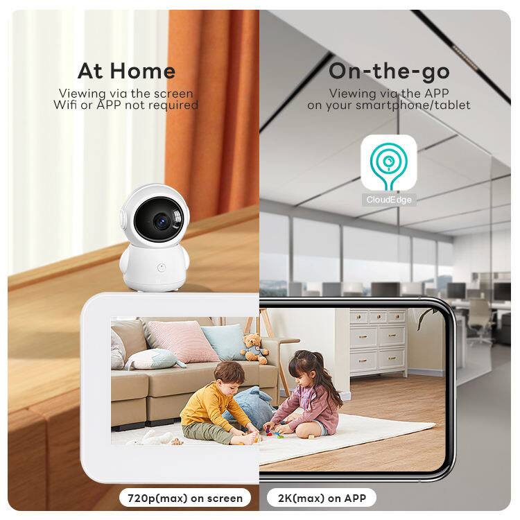 At Home  
Viewing via the screen Wifi or APP not required

On-the-go  
Viewing via the APP on your smartphone/tablet

CloudEdge

720p(max) on screen  
2K(max) on APP