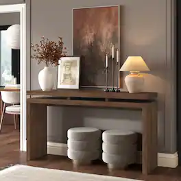 Loheer - 60 inch farmhouse console table, retro wooden entryway table with double board suspension - Antique brown