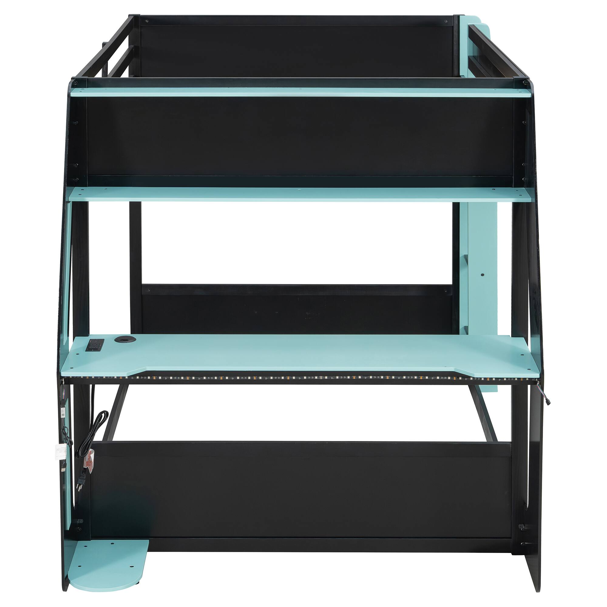 Back. Whisen - Full Size Gaming Bunk Bed with RGB Desk,USB Ports and Cable Management - Blue.