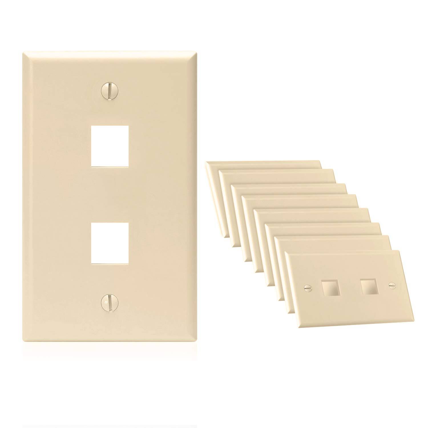 Alt View 2. Cmple.com - Cmple - Keystone Wall Plate Cover Ethernet Wall Plates for Modular Inserts, RJ45 Keystone Jack - 10 Pack 2 Port - Ivory - Ivory.