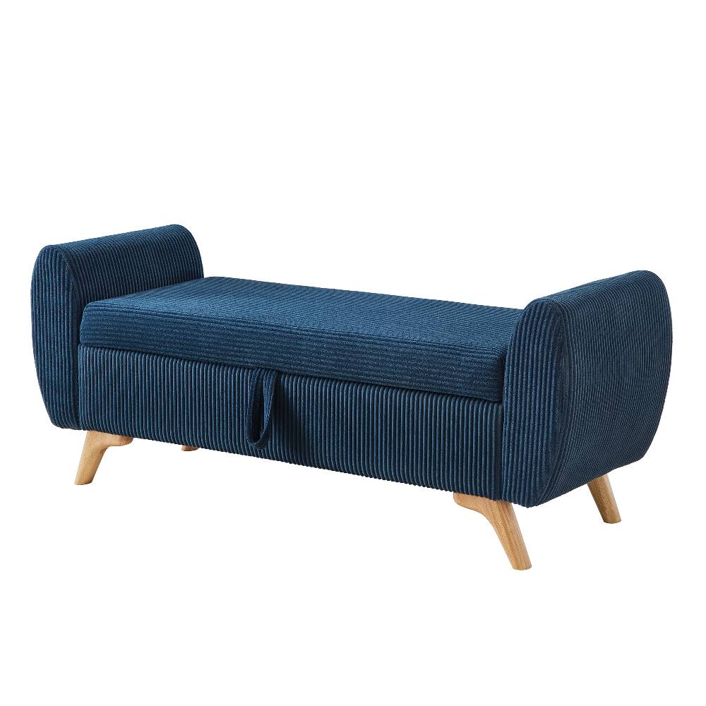 Alt View 7. Ropilly - Ropilly 57" Blue Corduroy Storage Bench, Modern Upholstered Bed Bench with Wood Legs for Bedroom & Entryway - Blue.