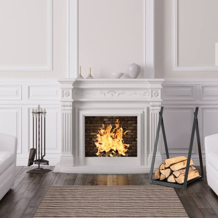 Alt View 1. Mondawe - Triangle Firewood Rack with Raised Base for Fireplace Fire Pit - Black.