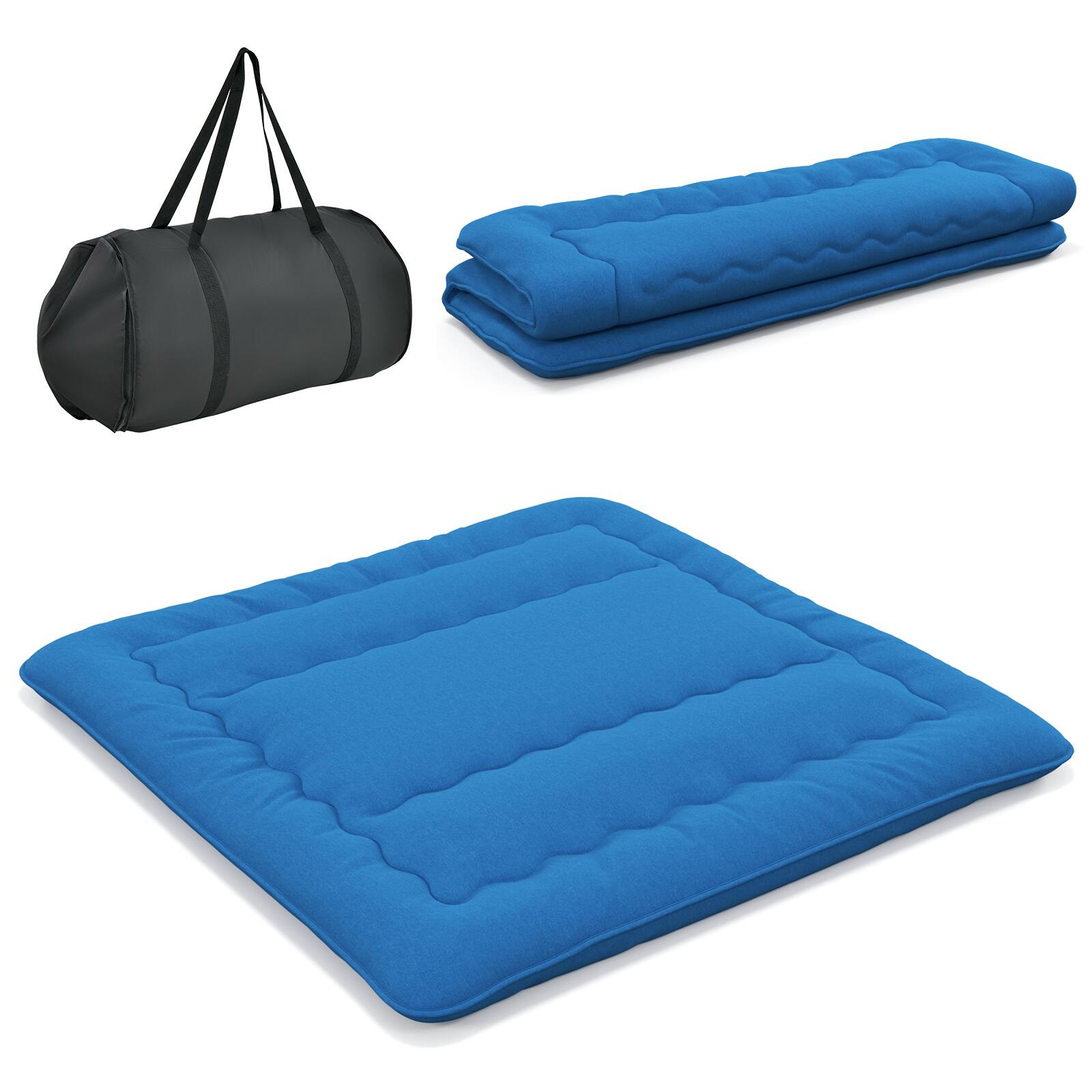 Front. Costway - Costway King Futon Mattress Japanese Floor Sleeping Pad Washable Cover Carry Bag Blue - Blue.