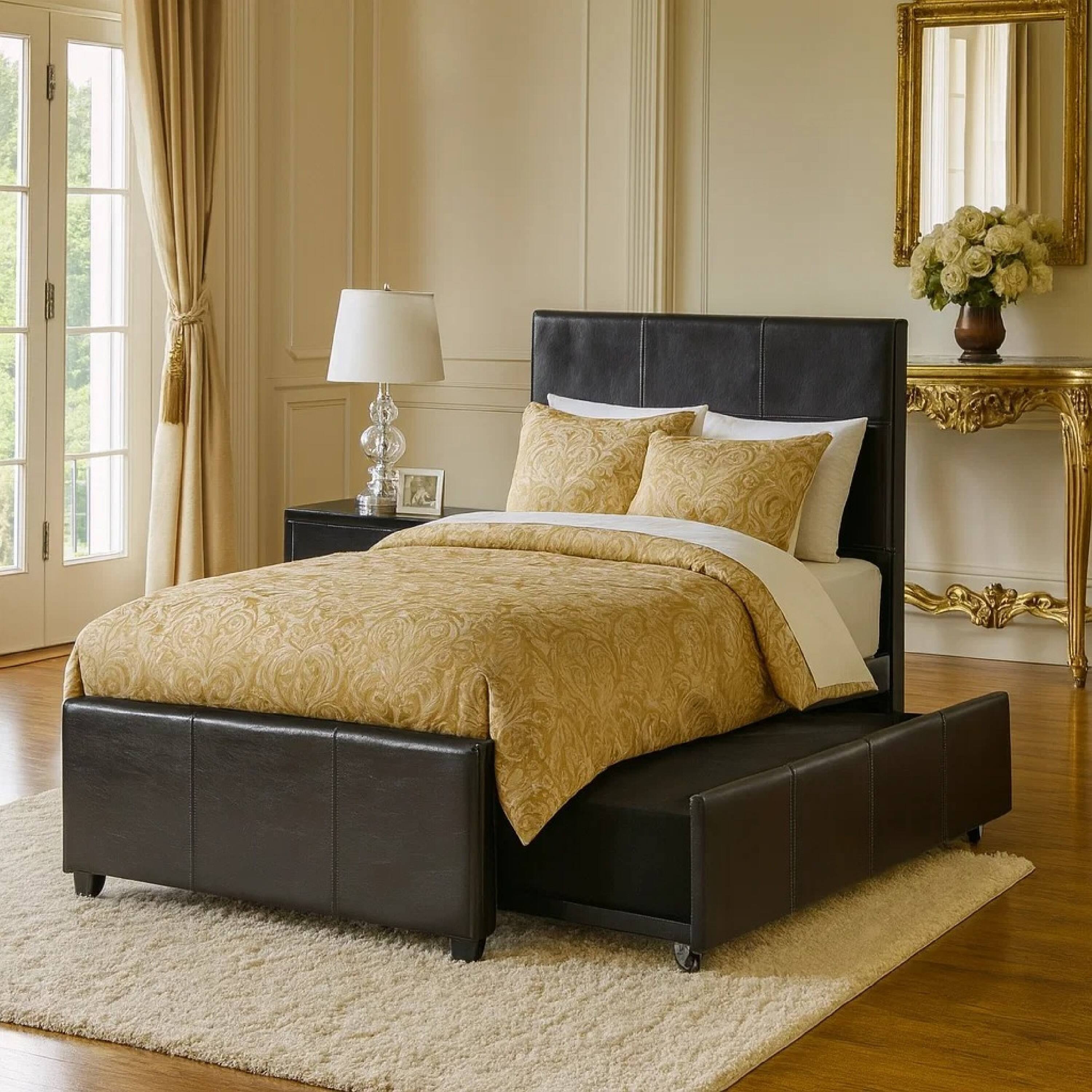 Alt View 6. Manhattan Lane - Commodius Full Bed With Rundle Espresso Faux Leather - Black.