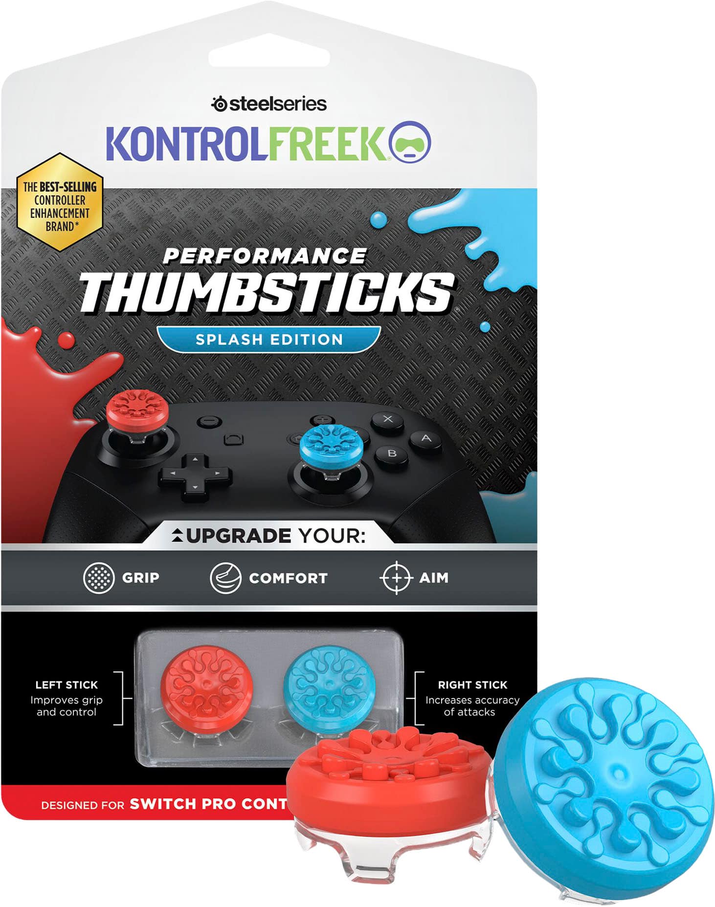 KontrolFreek - Splash edition thumbsticks Pro Controller - Red/Blue - Front_Zoom