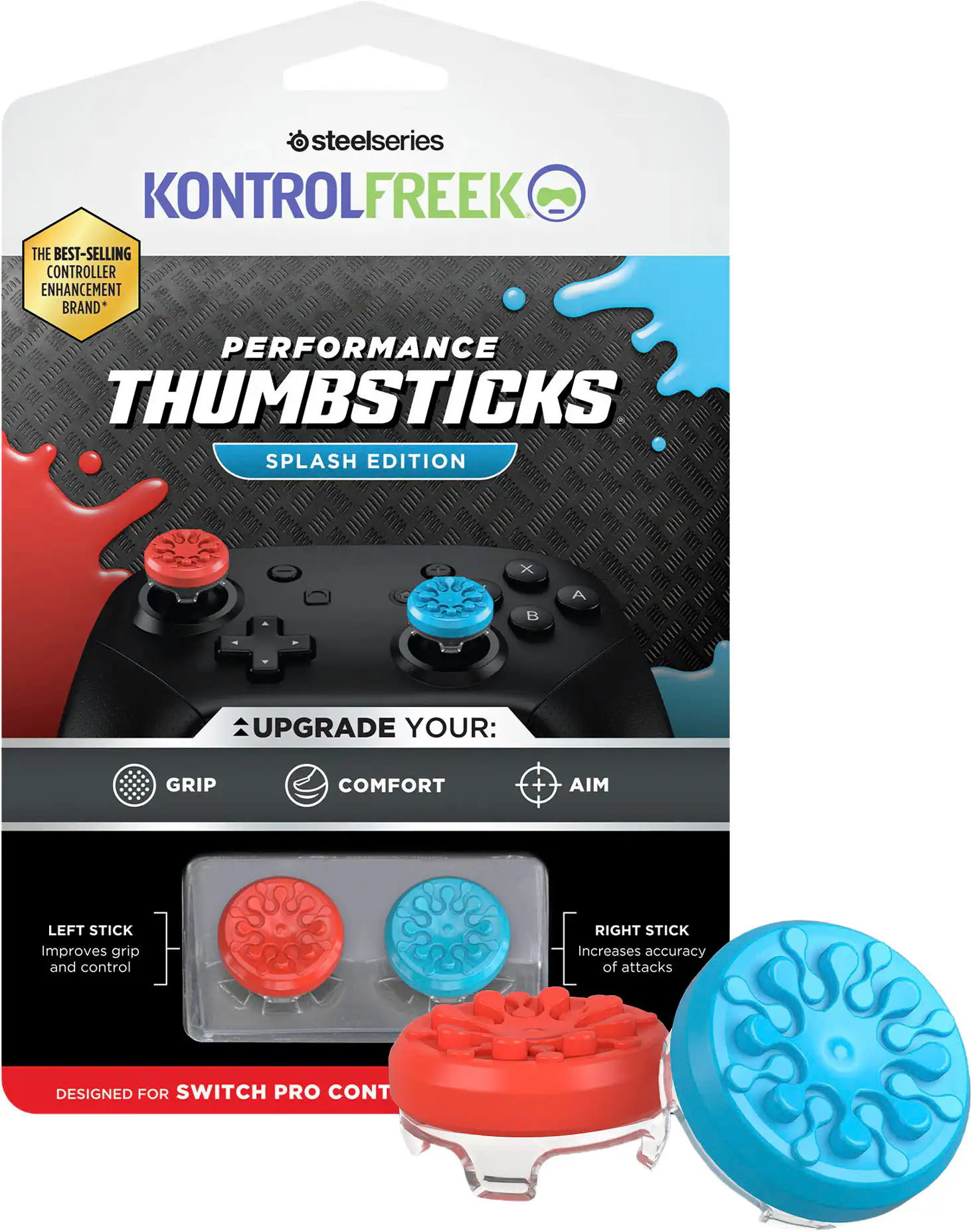 KontrolFreek - Splash edition thumbsticks Pro Controller - Red/Blue