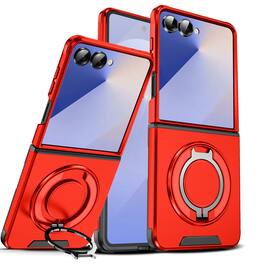 Dteck - Magnetic Rotating Ring Stand Case For Samsung Galaxy Z Flip 8 Case, Heavy Duty Shockproof Hard PC TPU Phone Case - Red