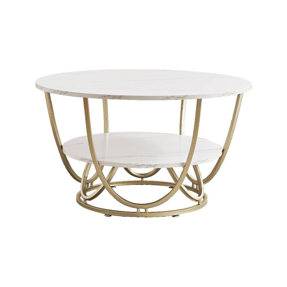 Trinkets Crazed - MARBLE TABLETOP ROUND DECORATIVE TABLE - White, Gold