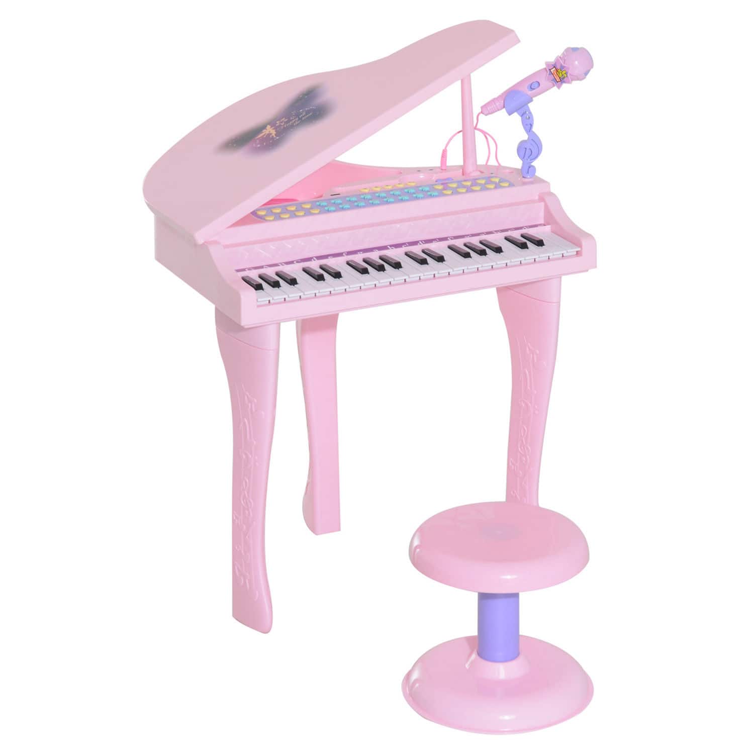 Qaba - 37-Key Kids Toy Keyboard Piano Musical Electronic Instrument Grand Piano with Microphone, Stool, MP3, U-Disk