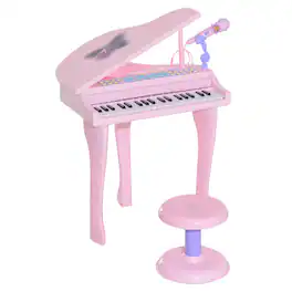Ecooso - Kids Toy Keyboard Piano 37-Key Electronic Musical Instrument w/ Microphone, Stool, MP3, U-Disk, Lights for 3-6 Years - Pink