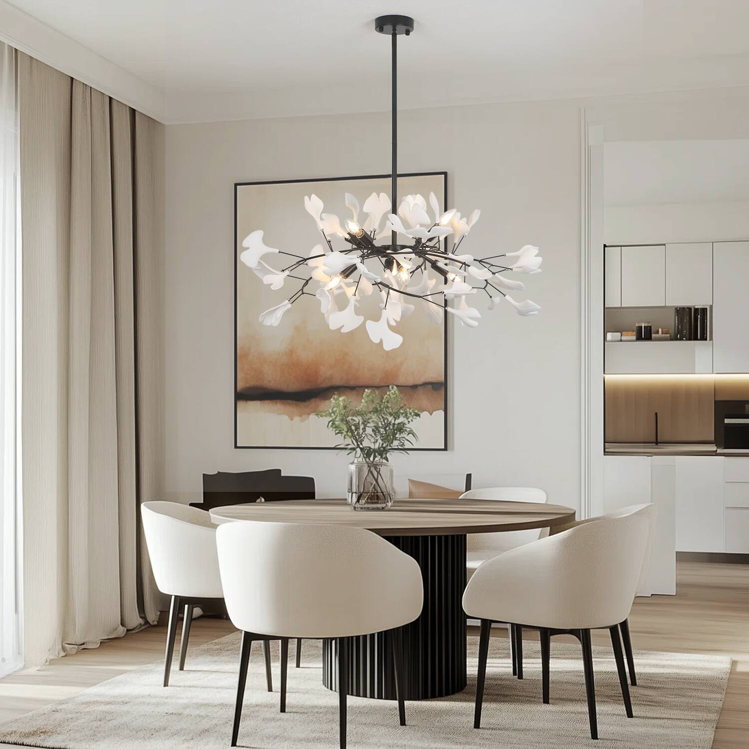 Back. Umeiluce - 8-Light Luxury Branching Chandelier Ginkgo Lighting - Matte Black.