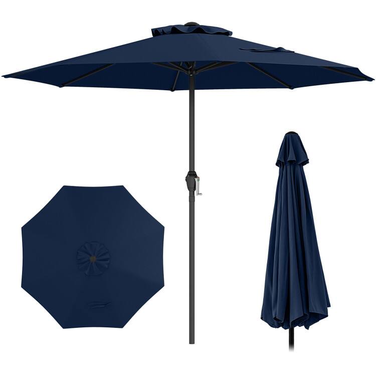 Alt View 5. Mondawe - Outdoor Heavy Duty Market Umbrella with Crank Handle and 8 Sturdy Ribs - Navy.