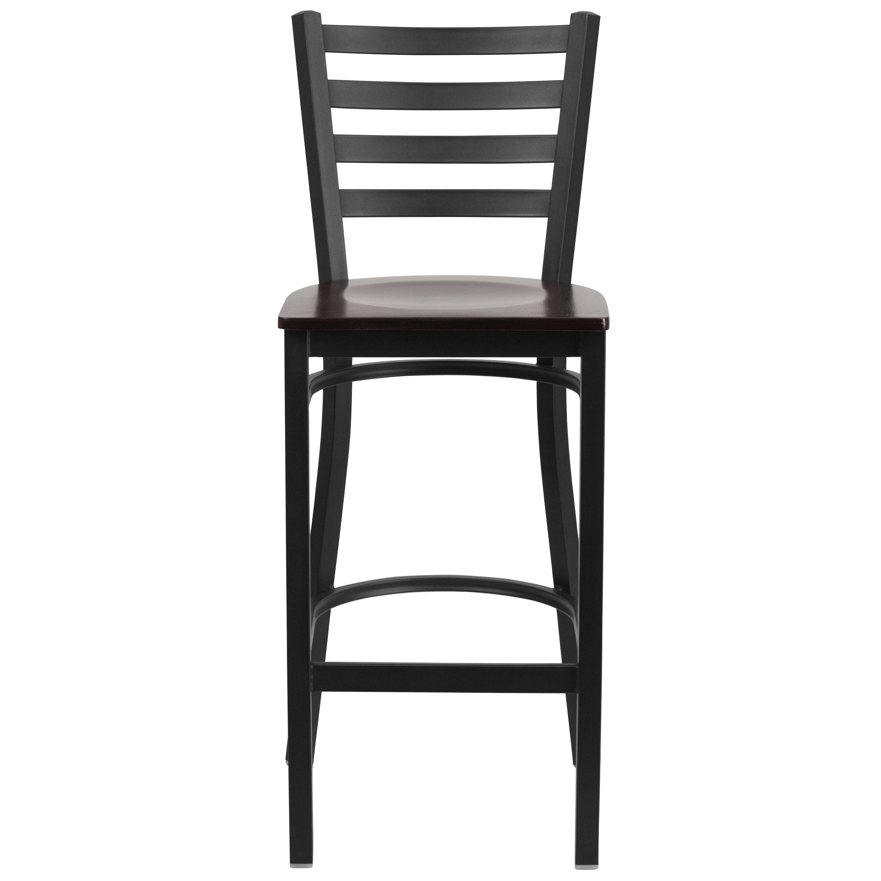 Alt View 8. Emma + Oliver - Ladder Back Metal Restaurant Dining Barstool - Walnut Wood Seat/Black Metal Frame.