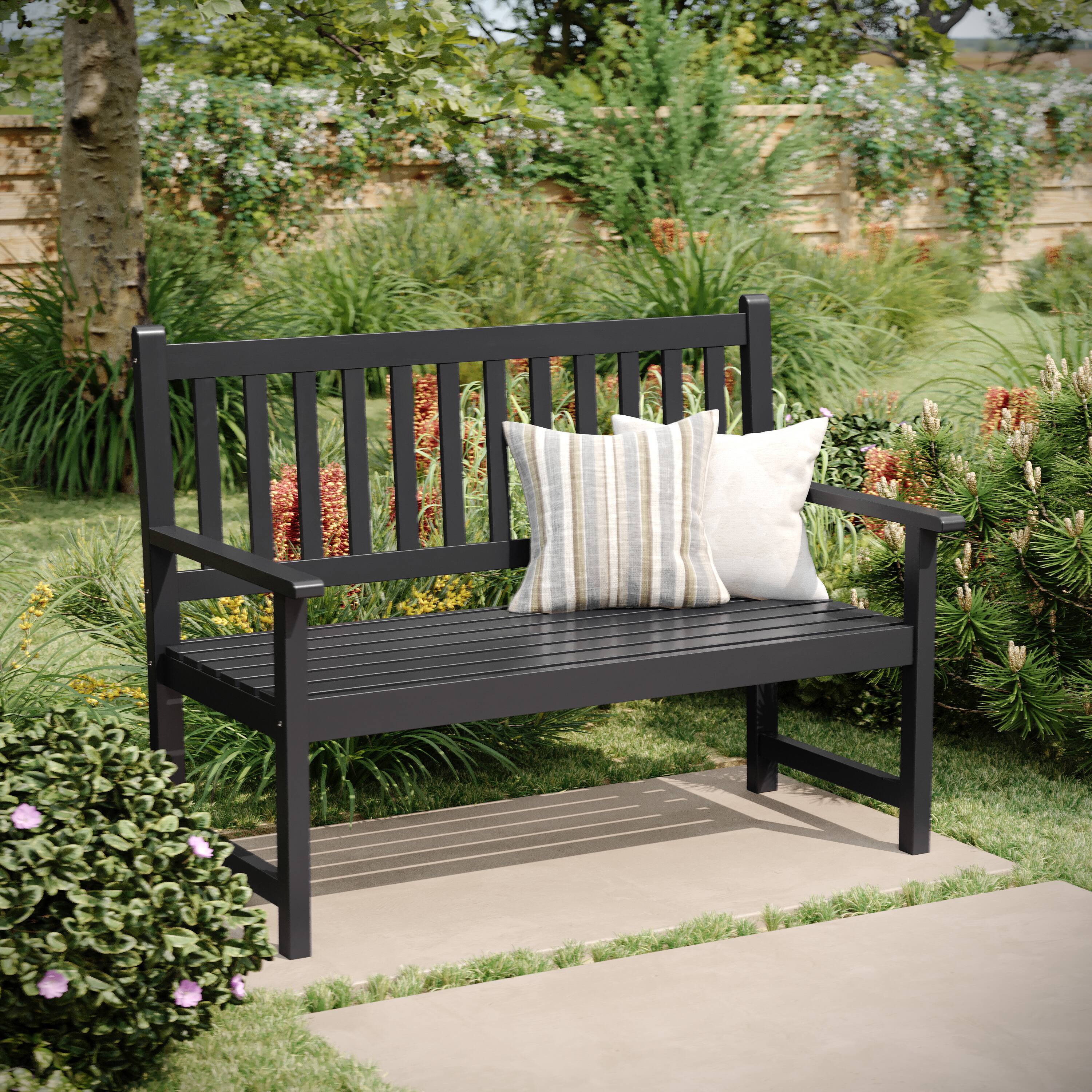 Alt View 1. Flash Furniture - Adele Commercial Grade Indoor/Outdoor Patio Acacia Wood Bench, 2-Person Slatted Seat Loveseat for Park, Garden, Yard, Po - Black.