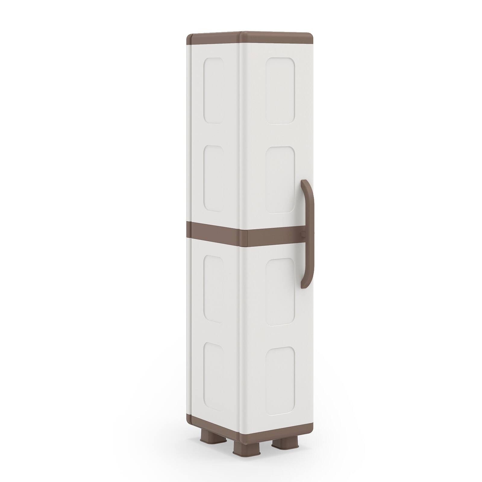 Alt View 9. Costway - Costway Slim Storage Cabinet with Single Door, Plastic Kitchen Pantry with 4 Shelves - Brown and White.