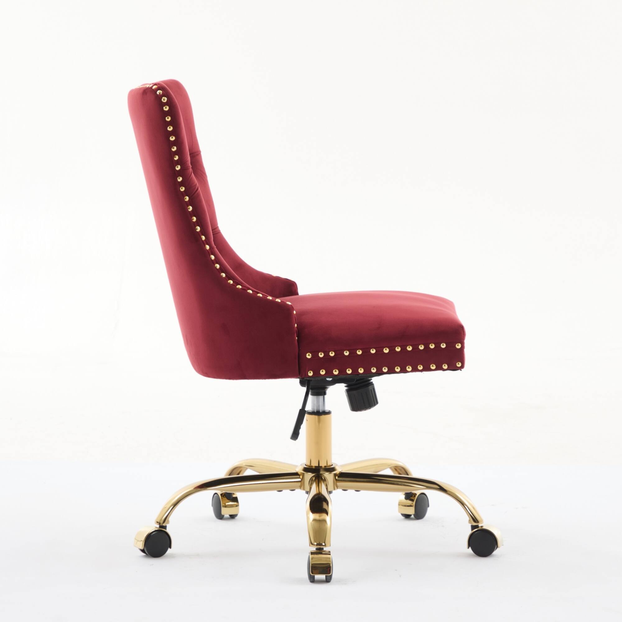 Alt View 1. GOODSILO - Modern Velvet Upholstered Office Chair with Tufted Button Design and Golden Metal Base for Home Workspace - Wine Red.