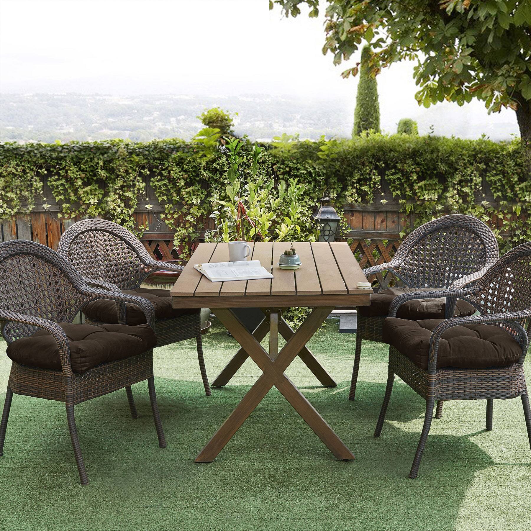 Alt View 1. Sweet Home Collection - Patio Cushions Indoor/Outdoor Chair Pads Tufted 19" x 19", 4-Pack - Chocolate.