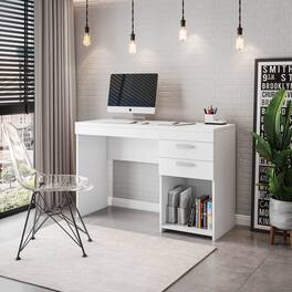 GOODSILO - Modern Home Office Workstation with Storage Drawers and Open Shelf for Enhanced Productivity - White