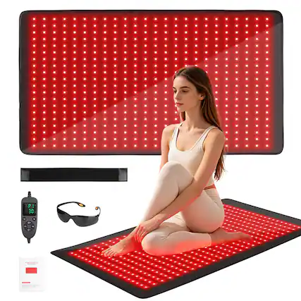 Front. Morfone - Morfone 480 LED 36x20 inche 660nm 850nm NIR Red Light Therapy Blanket Full Body Infrared Therapy Mat Heating Pad - black.