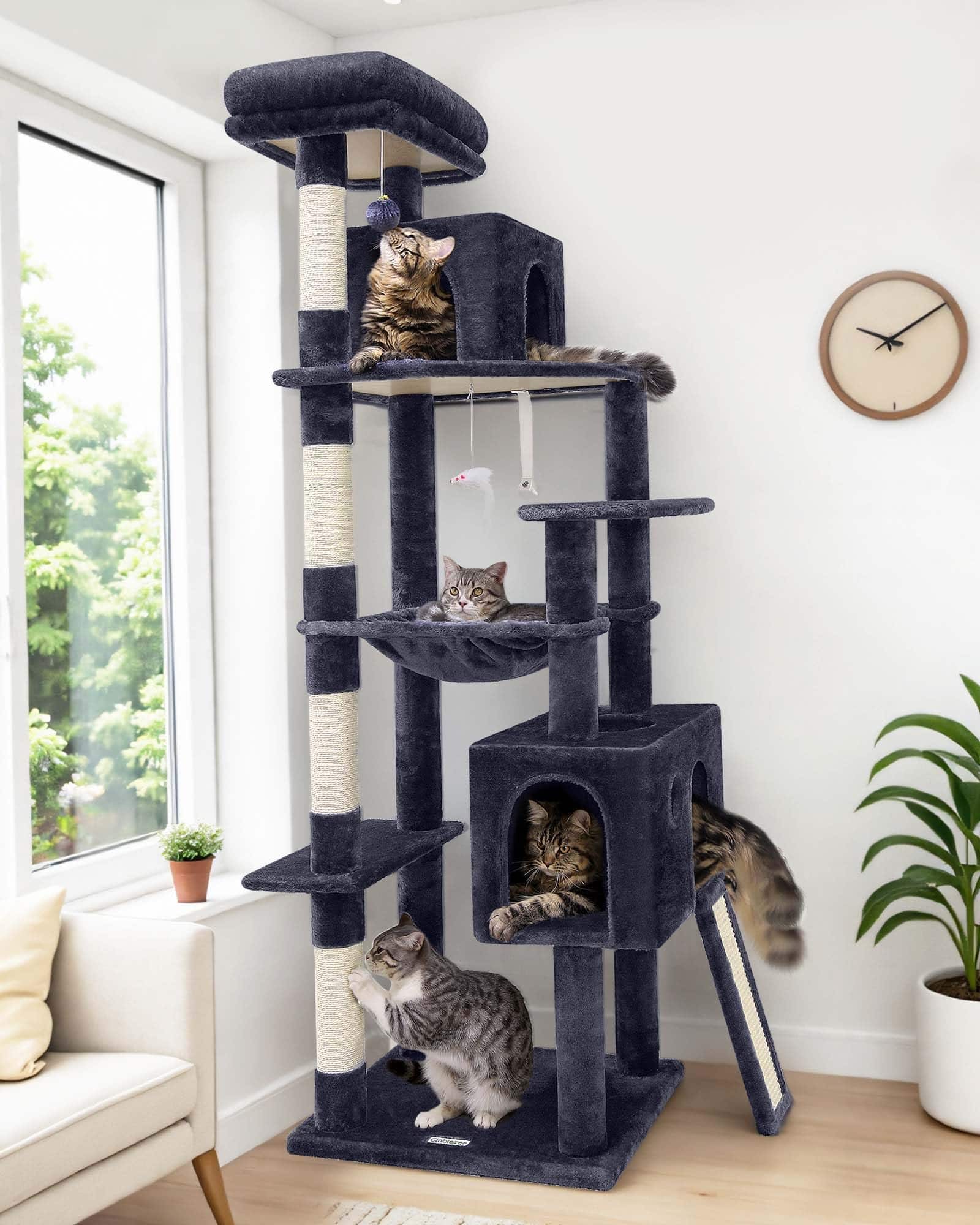 Hirose Alice - Cactus Cat Tree Tower Heavy Duty For Indoor Cats Sturdy With And Board Hammock Condo Adult Kittens F70 Pro - Dark Grey 70inch