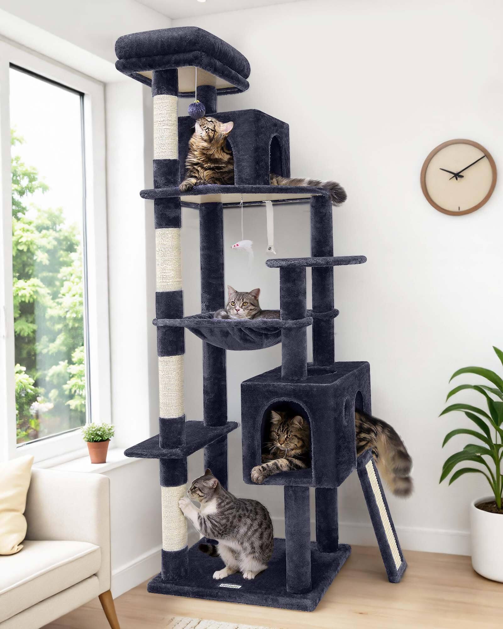 Front. Hirose Alice - Cactus Cat Tree Tower Heavy Duty For Indoor Cats Sturdy With And Board Hammock Condo Adult Kittens F70 Pro - Dark Grey 70inch.