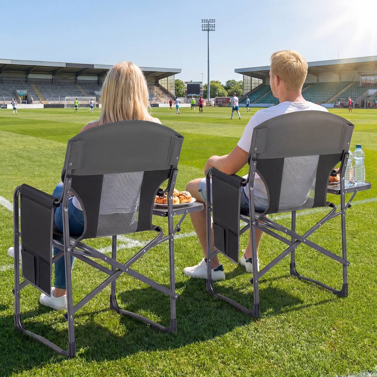 Alt View 1. Gymax - Gymax 2 Pcs Camping Chair Oversized Padded Portable Directors Chair w/ Side Table Black & Gray - Black.