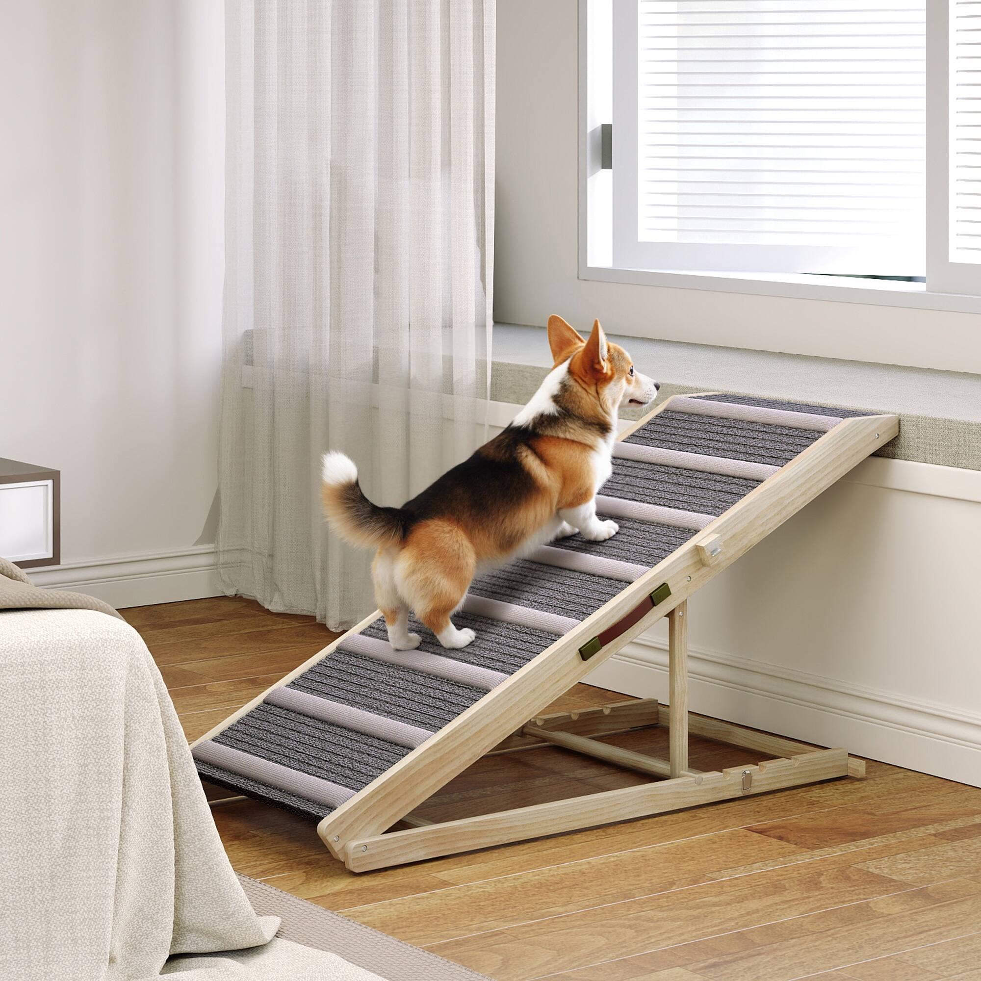 Alt View 1. Pawhut - Ramp for Couch, Foldable Pet Ramp for Small to Large Dog - Natural wood finish.
