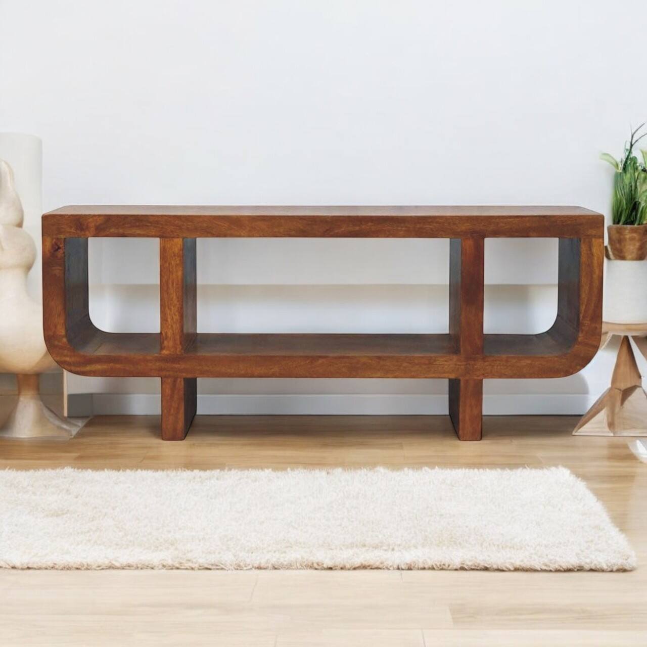 Alt View 5. Artisan Furniture - Artisan Furniture Solid Wood Orion Curved Chestnut Media Unit, Open Shelves, Dark Brown - Dark Brown.