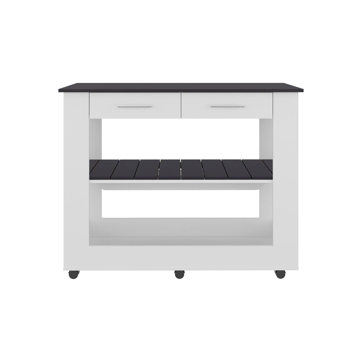 Alt View 1. Loheer - Loheer White Kitchen Island with Open Storage Stationary Rectangular 46 Inch - White.