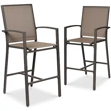 Front. Best Choice Products - Best Choice Products Outdoor Barstools Set of 2, Bar Height Patio Chairs w/ All-Weather Mesh - Brown/Brown - Brown/Brown.
