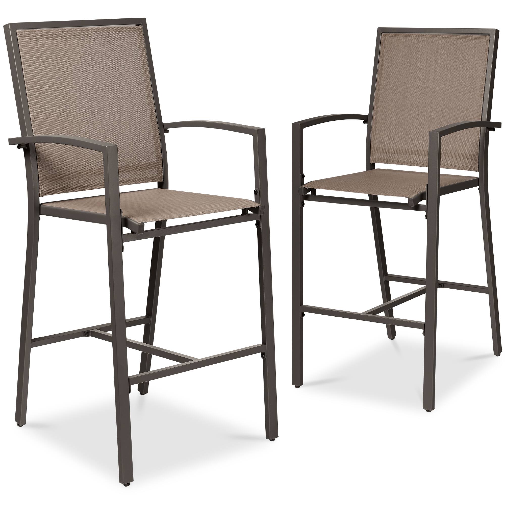 Best Choice Products - Outdoor Barstools Set of 2, Bar Height Patio Chairs w/ All-Weather Mesh - Brown/Brown